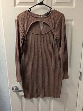 Forever 21 Ribbed Long-Sleeve Cutout Dress - Brown